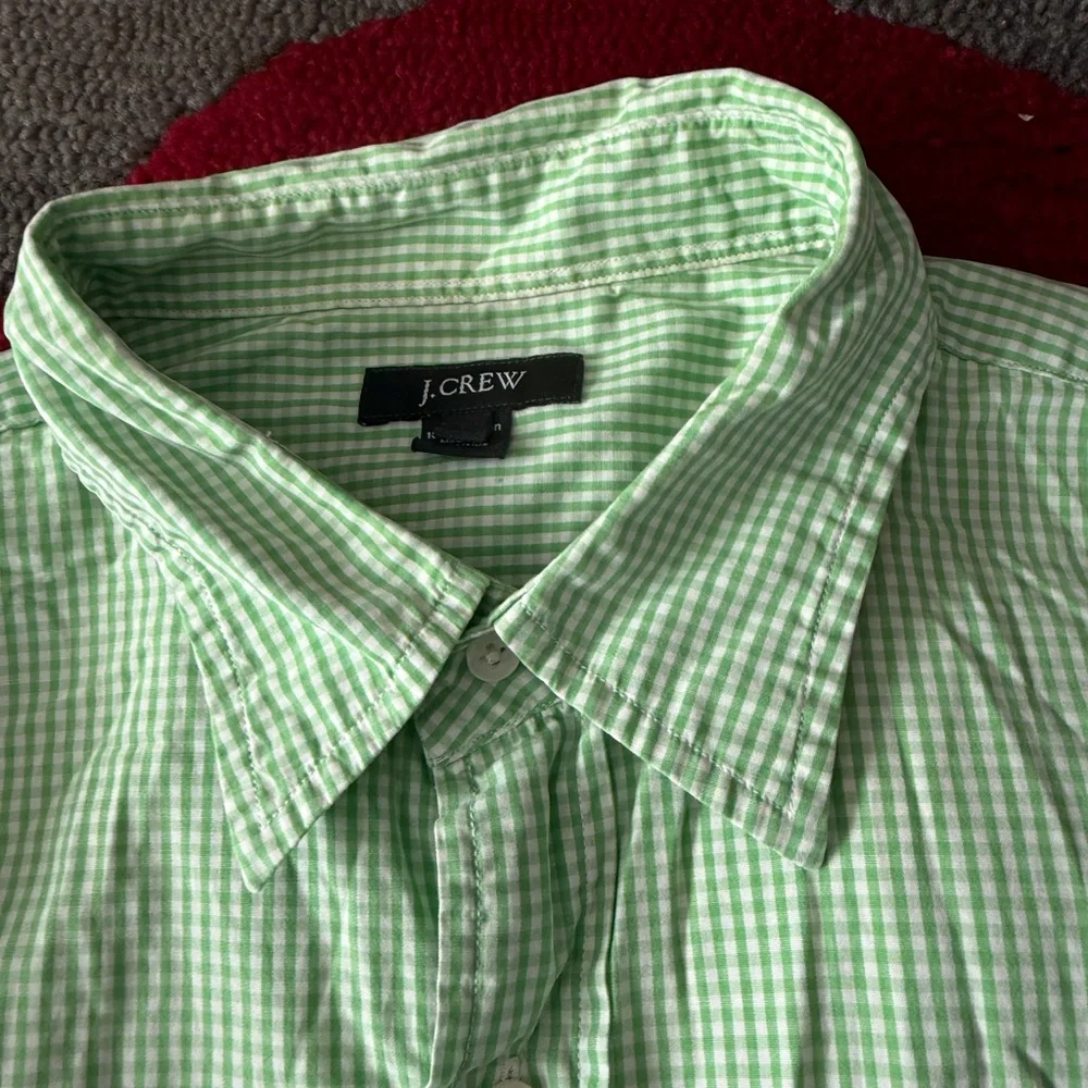 J. Crew Green White Plaid Button Down Shirt Preppy Style Spring Men’s Size Large